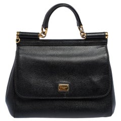 Dolce & Gabbana Black Leather Medium Miss Sicily Top Handle Bag