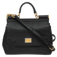Dolce & Gabbana Black Leather Medium Miss Sicily Top Handle Bag