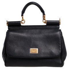 Dolce & Gabbana Black Leather Medium Miss Sicily Top Handle Bag