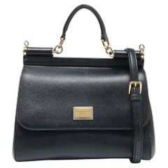 Dolce & Gabbana Black Leather Medium Miss Sicily Top Handle Bag