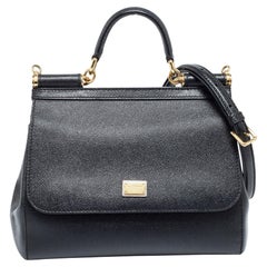 Dolce & Gabbana Black Leather Medium Miss Sicily Top Handle Bag