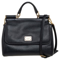 Dolce & Gabbana Medium Miss Sicily Top Handle Bag aus schwarzem Leder