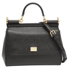 Dolce & Gabbana Medium Miss Sicily Top Handle Bag aus schwarzem Leder