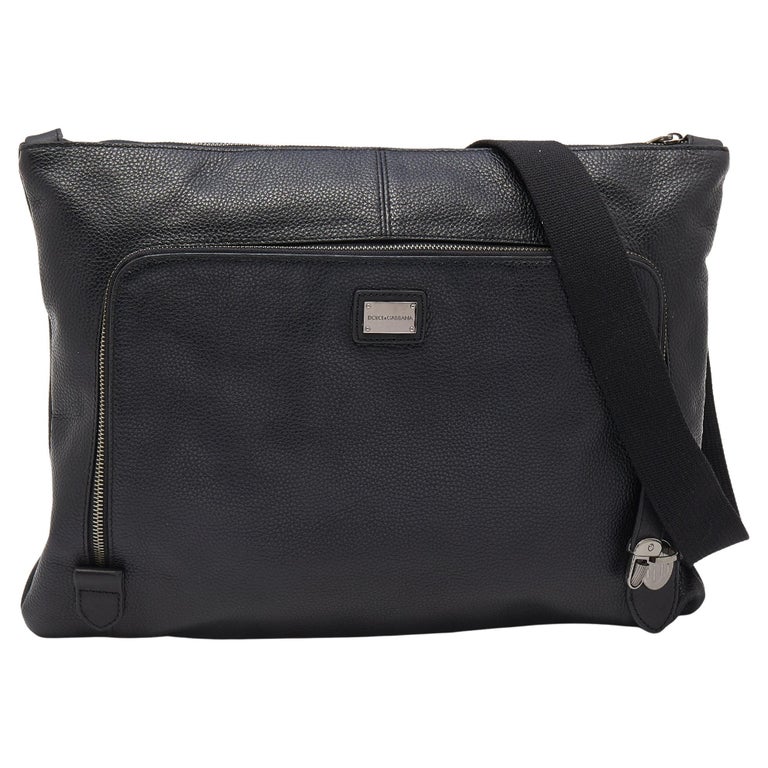 Dolce and Gabbana Black Leather Messenger Bag For Sale at 1stDibs