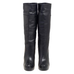 Dolce & Gabbana Black Leather Mid Calf Platform Boots Size 39