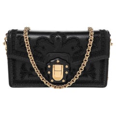Dolce & Gabbana Black Leather Mini Lace Embroidered Lucia Shoulder Bag