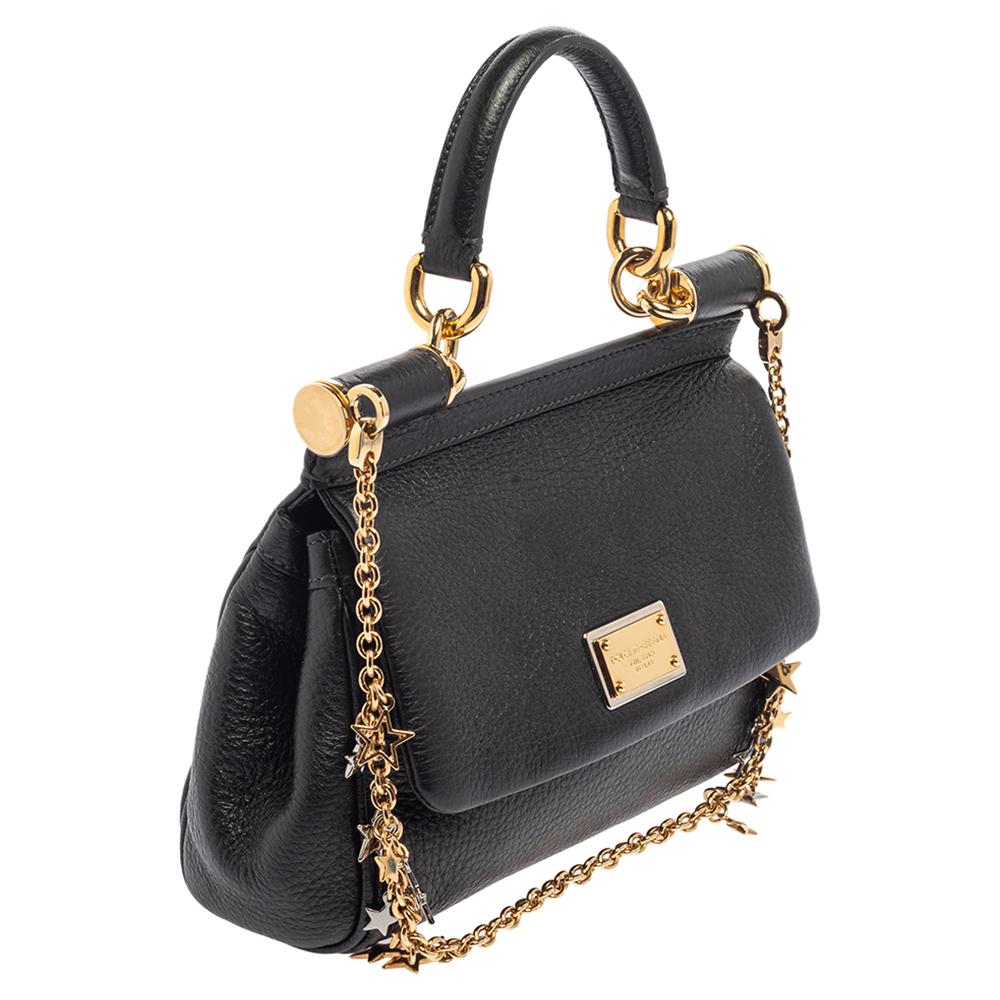 Dolce & Gabbana Black Leather Mini Miss Sicily Belt Bag In Good Condition In Dubai, Al Qouz 2