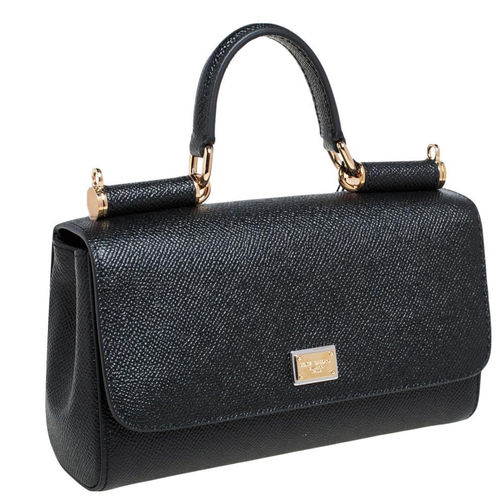 Dolce & Gabbana Schwarzes Leder Mini Miss Sicily Top Handle Bag Damen