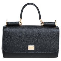 Dolce & Gabbana Schwarzes Leder Mini Miss Sicily Top Handle Bag