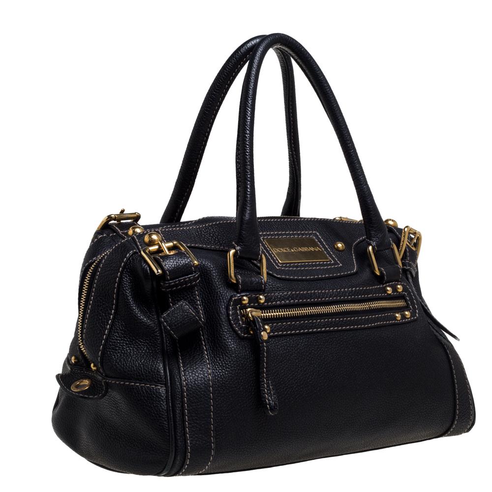 Dolce & Gabbana Black Leather Miss Easy Way Boston Bag In Fair Condition In Dubai, Al Qouz 2