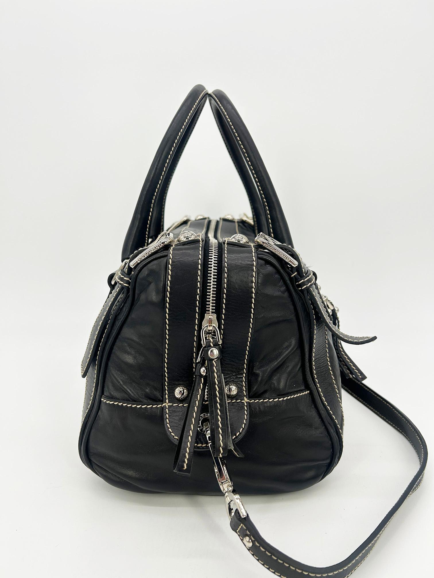 Dolce & Gabbana Black Leather Miss Easy Way Shoulder Bag Tote In Good Condition For Sale In Philadelphia, PA