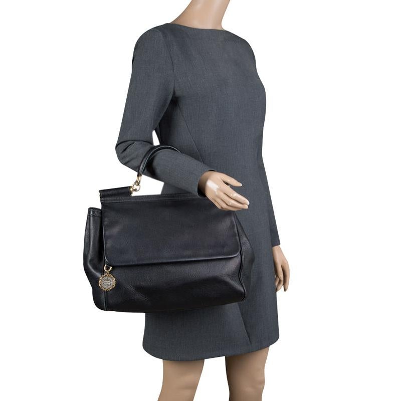 Dolce & Gabbana Black Leather Miss Sicily Top Handle Bag In Good Condition In Dubai, Al Qouz 2