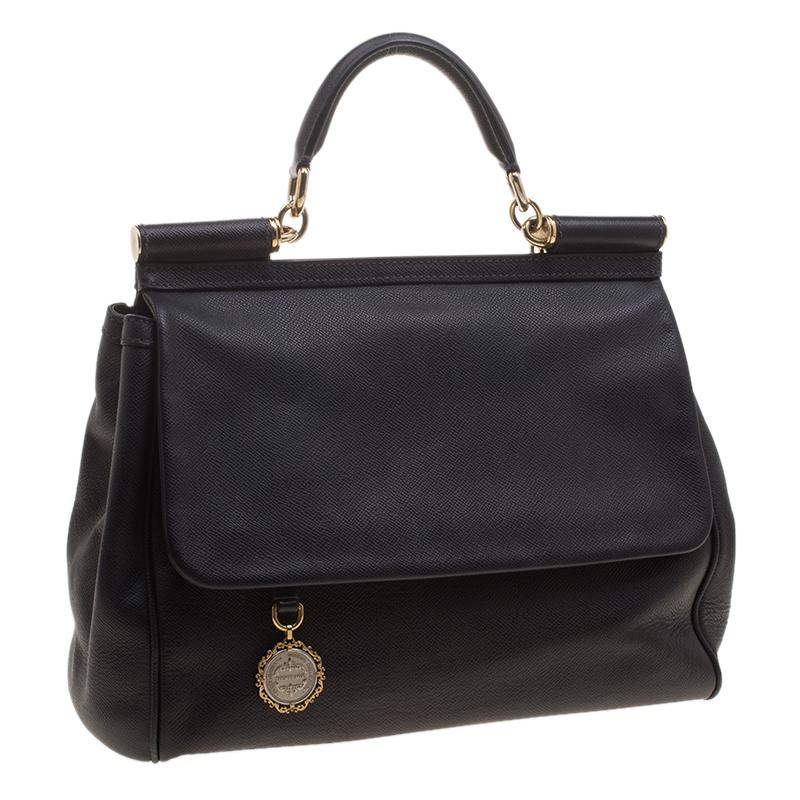 Women's Dolce & Gabbana Black Leather Miss Sicily Top Handle Bag