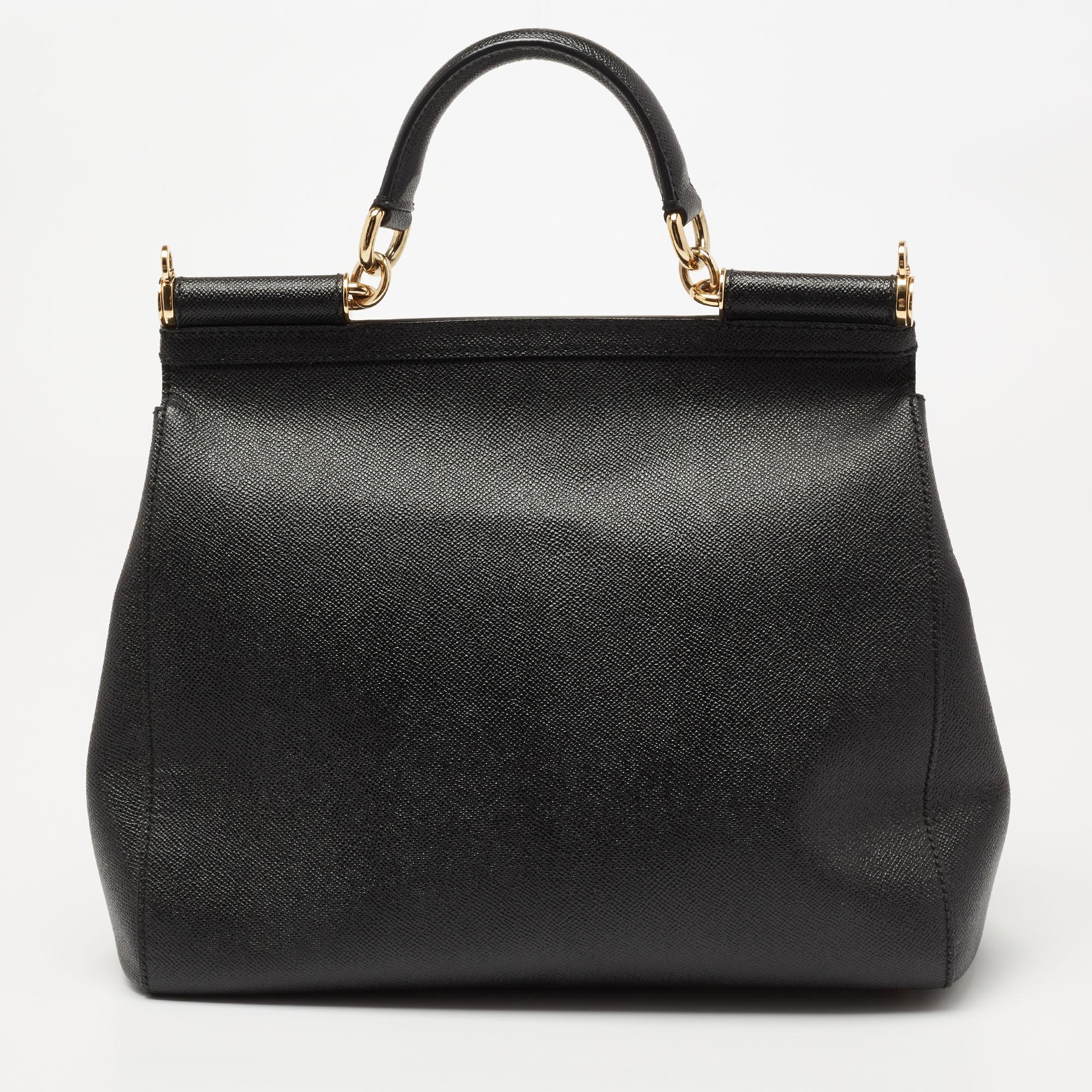 Dolce & Gabbana Black Leather Miss Sicily Top Handle Bag 1