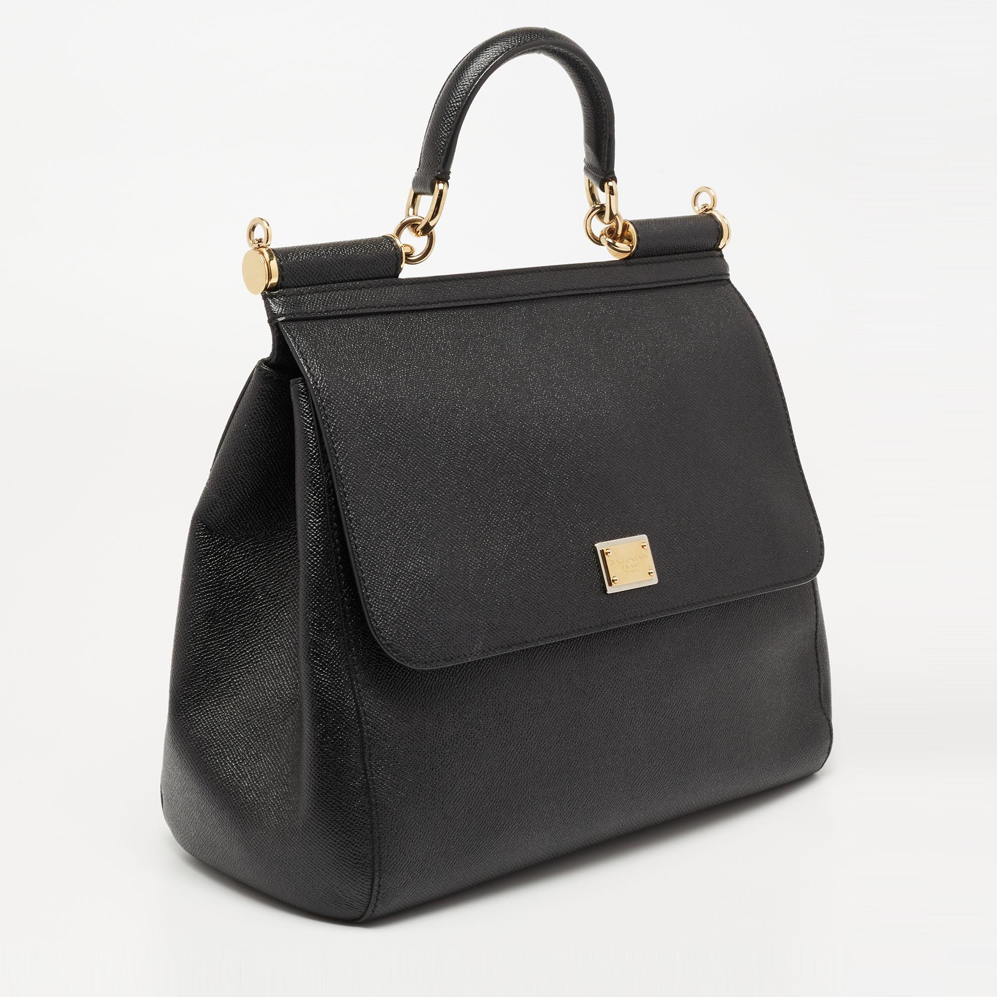 Dolce & Gabbana Black Leather Miss Sicily Top Handle Bag 2