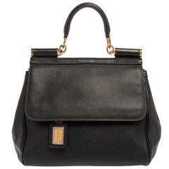 Dolce & Gabbana Black Leather Miss Sicily Top Handle Bag