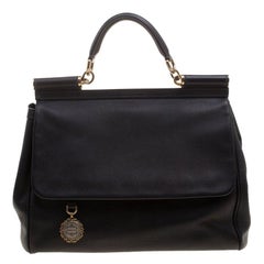Dolce & Gabbana Black Leather Miss Sicily Top Handle Bag