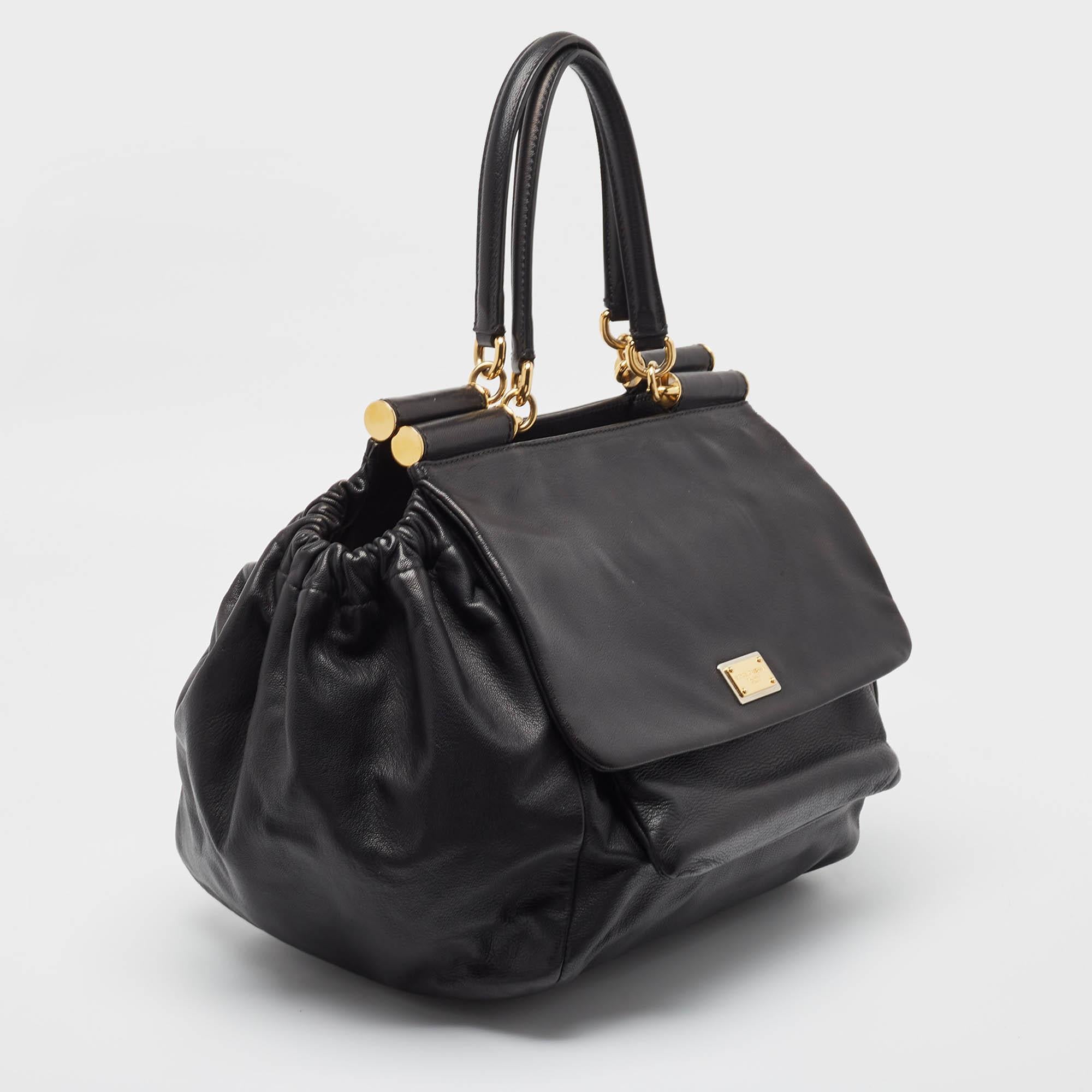 Dolce & Gabbana Black Leather Miss Sicily Tote In Good Condition In Dubai, Al Qouz 2