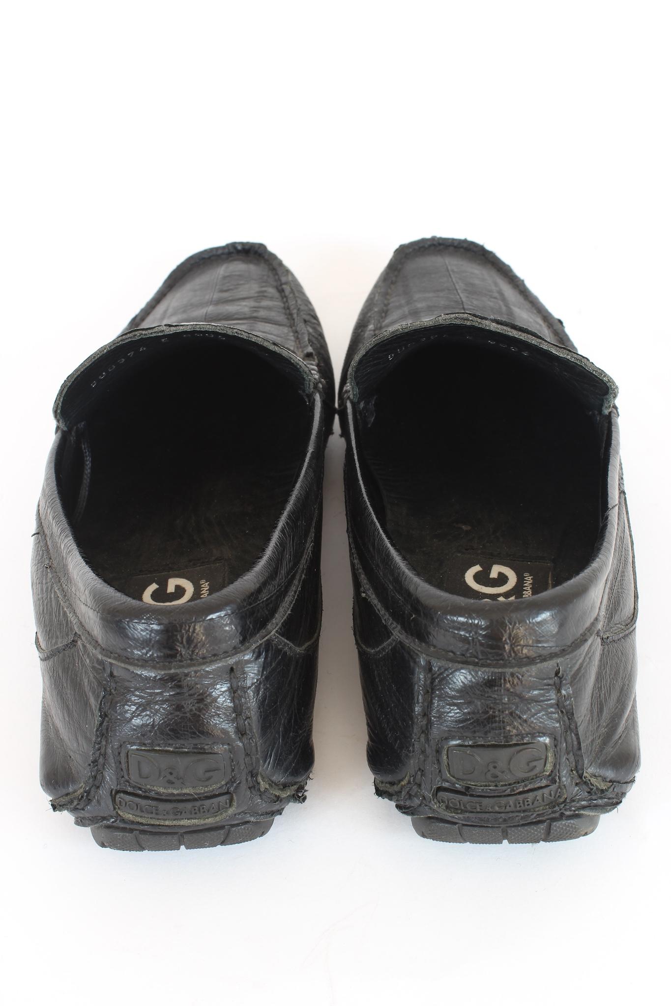 Men's Dolce & Gabbana Black Leather Mocassins Shoes 2000s For Sale