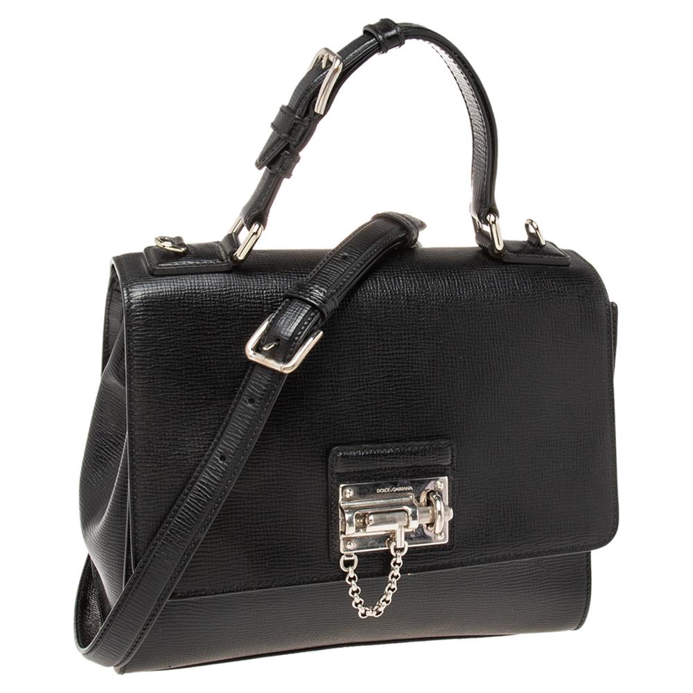 Dolce & Gabbana Black Leather Monica Top Handle Bag In Good Condition In Dubai, Al Qouz 2