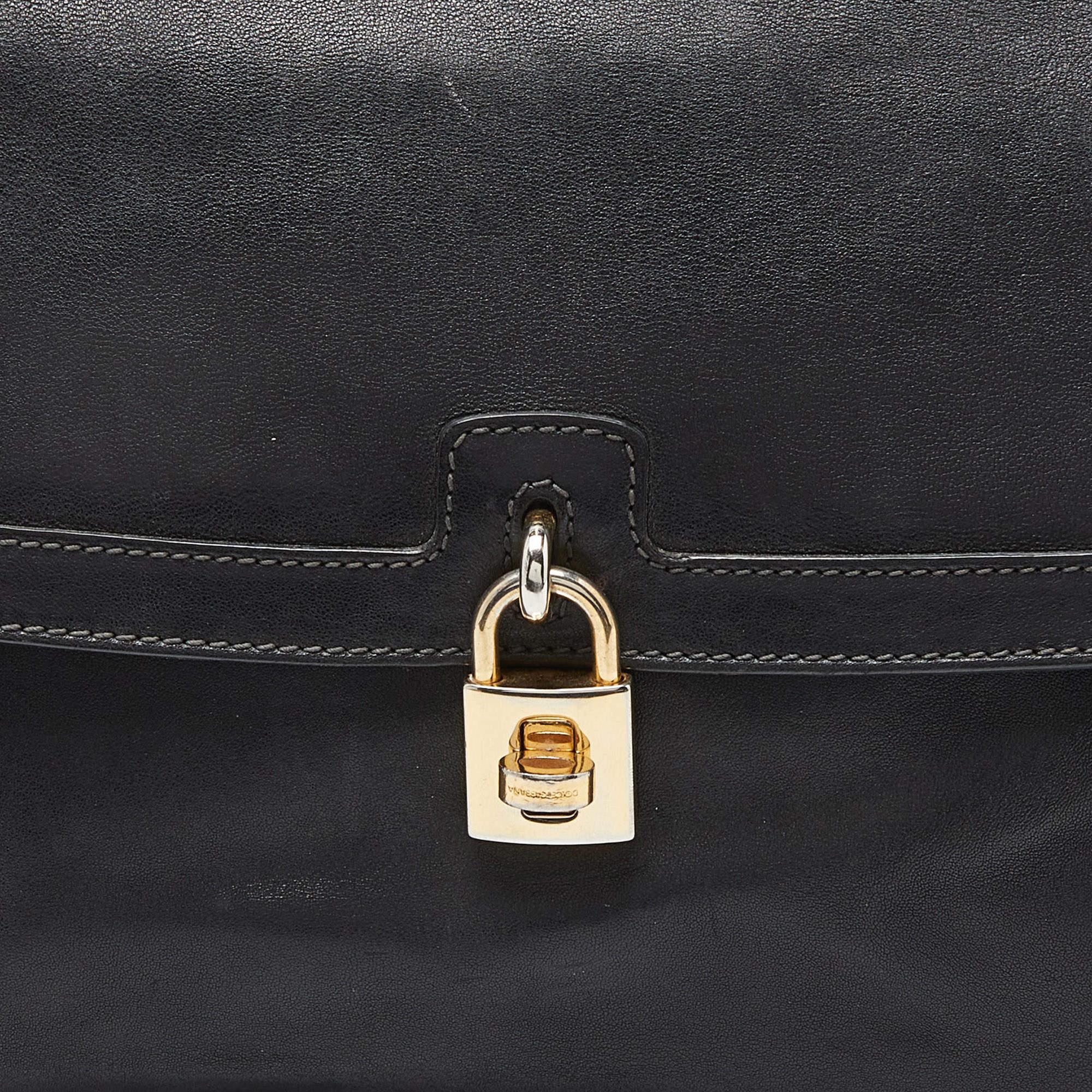Dolce & Gabbana Schwarze Padlock-Tasche aus Leder mit Griff oben 6