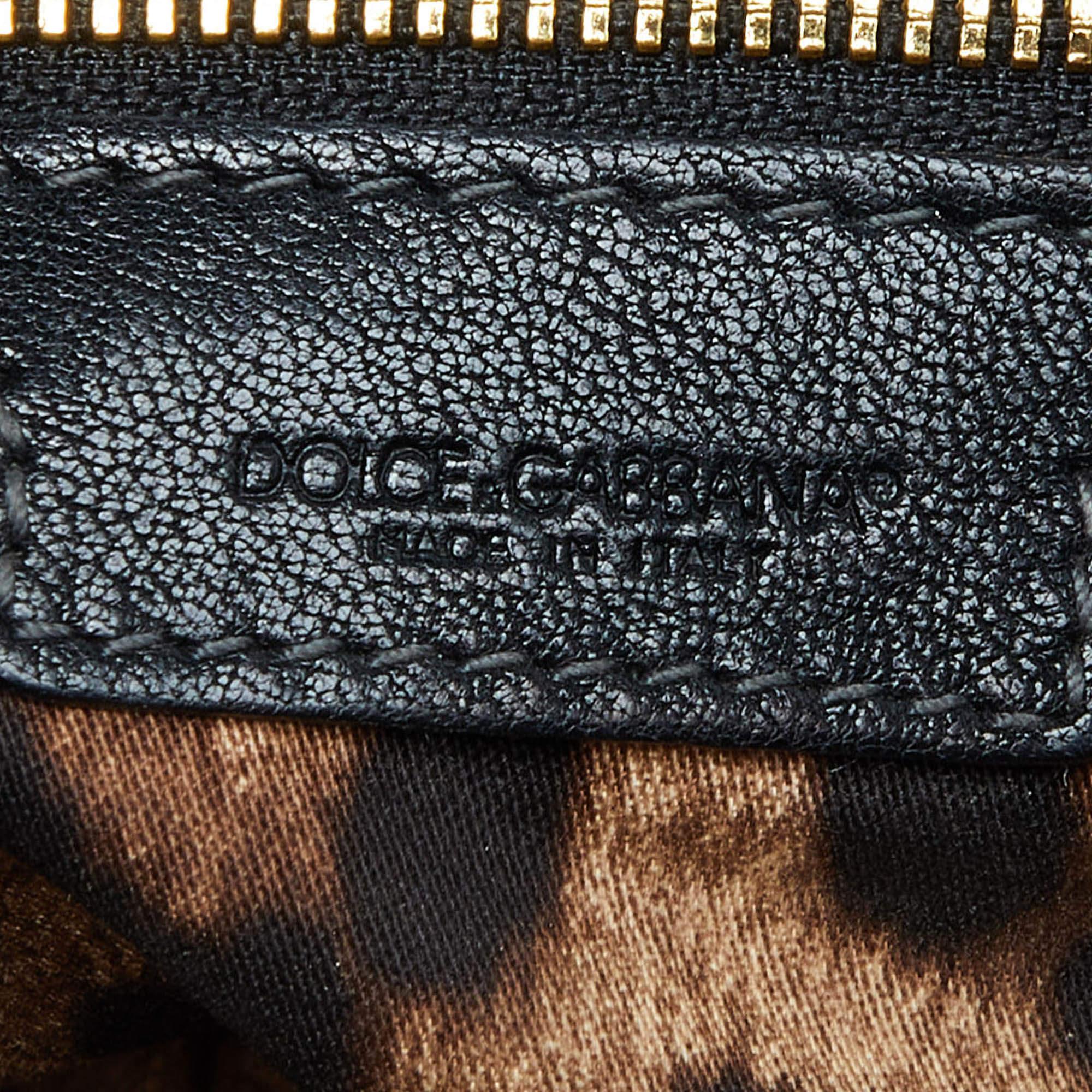 Dolce & Gabbana Schwarze Padlock-Tasche aus Leder mit Griff oben 2