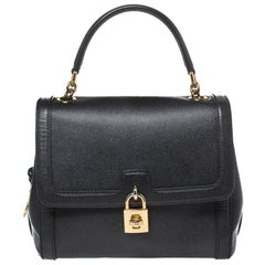 Dolce & Gabbana Black Leather Padlock Top Handle Bag