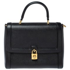 Dolce 
Gabbana Black Leather Padlock Top Handle Bag