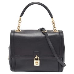 Dolce & Gabbana Black Leather Padlock Top Handle Bag