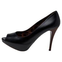 Dolce & Gabbana Black Leather Peep Toe Platform Pumps Size 40