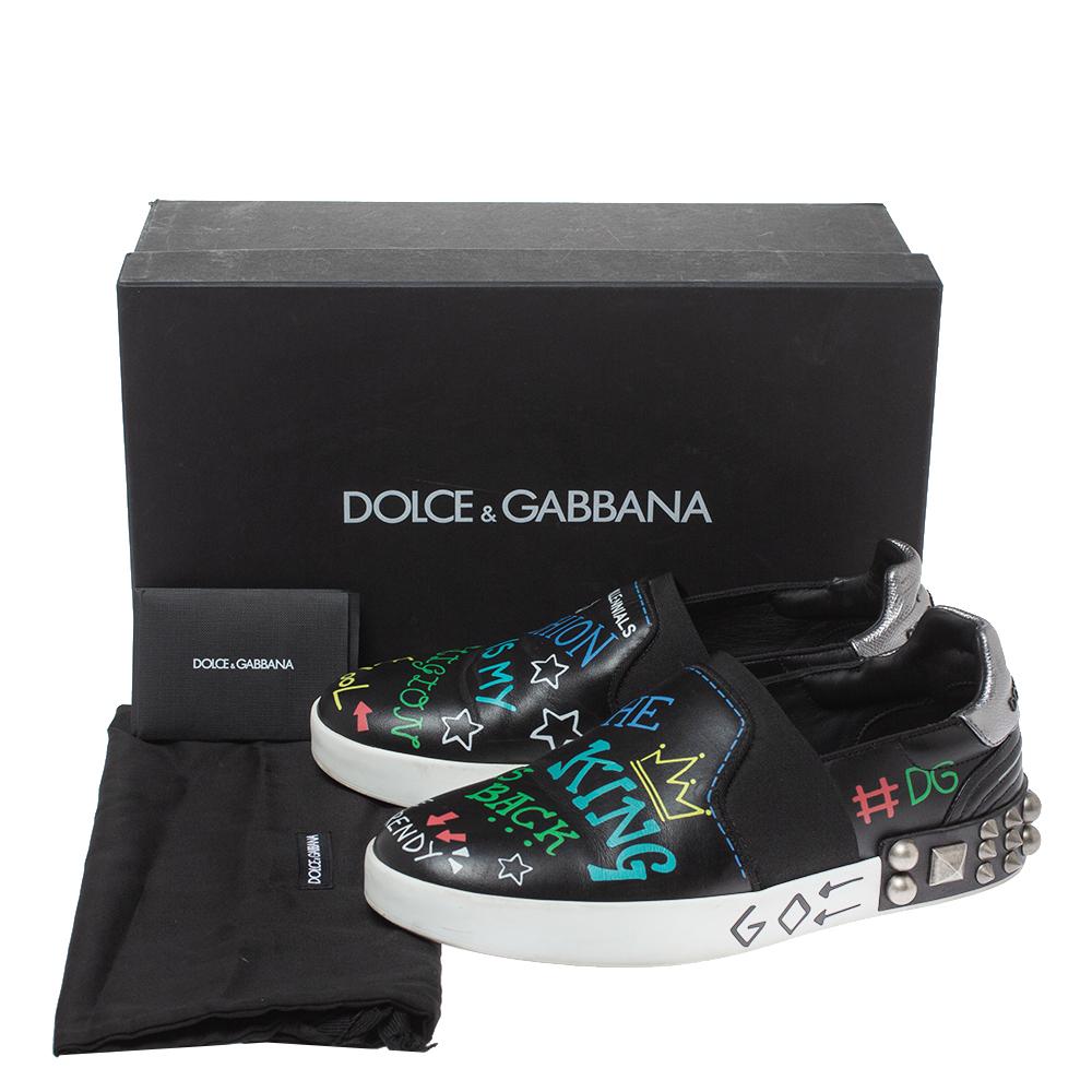 Dolce & Gabbana Black Leather Portofino Embellished Low Top Sneakers Size 40 4