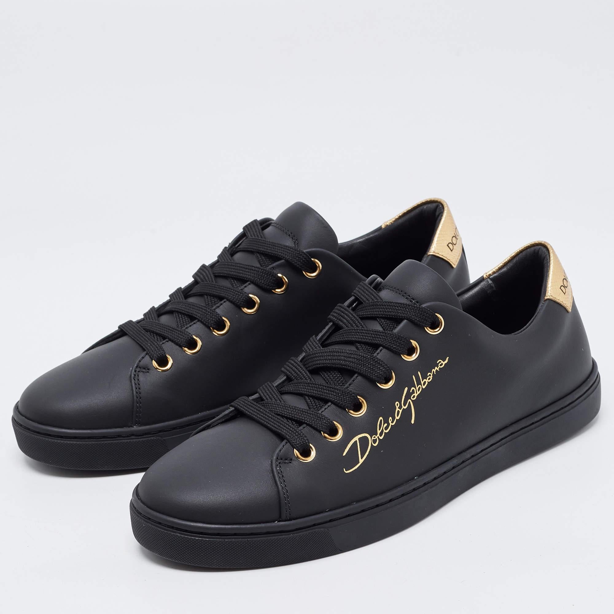 Dolce & Gabbana Black Leather Portofino Low Top Sneakers Size 37.5 2
