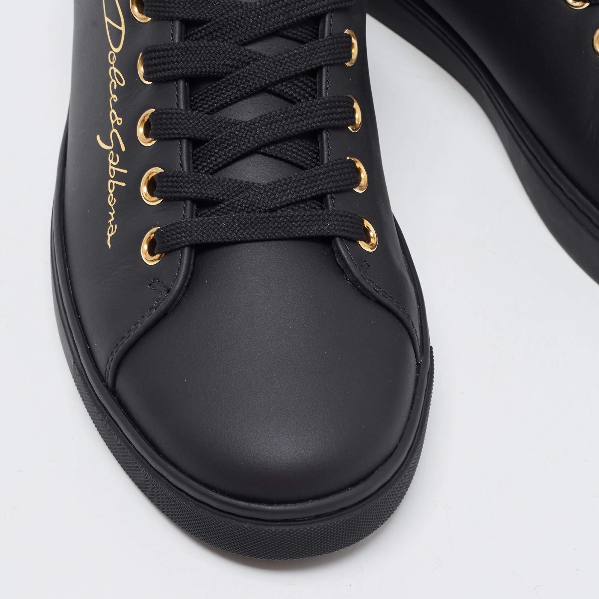Dolce & Gabbana Black Leather Portofino Low Top Sneakers Size 37.5 3