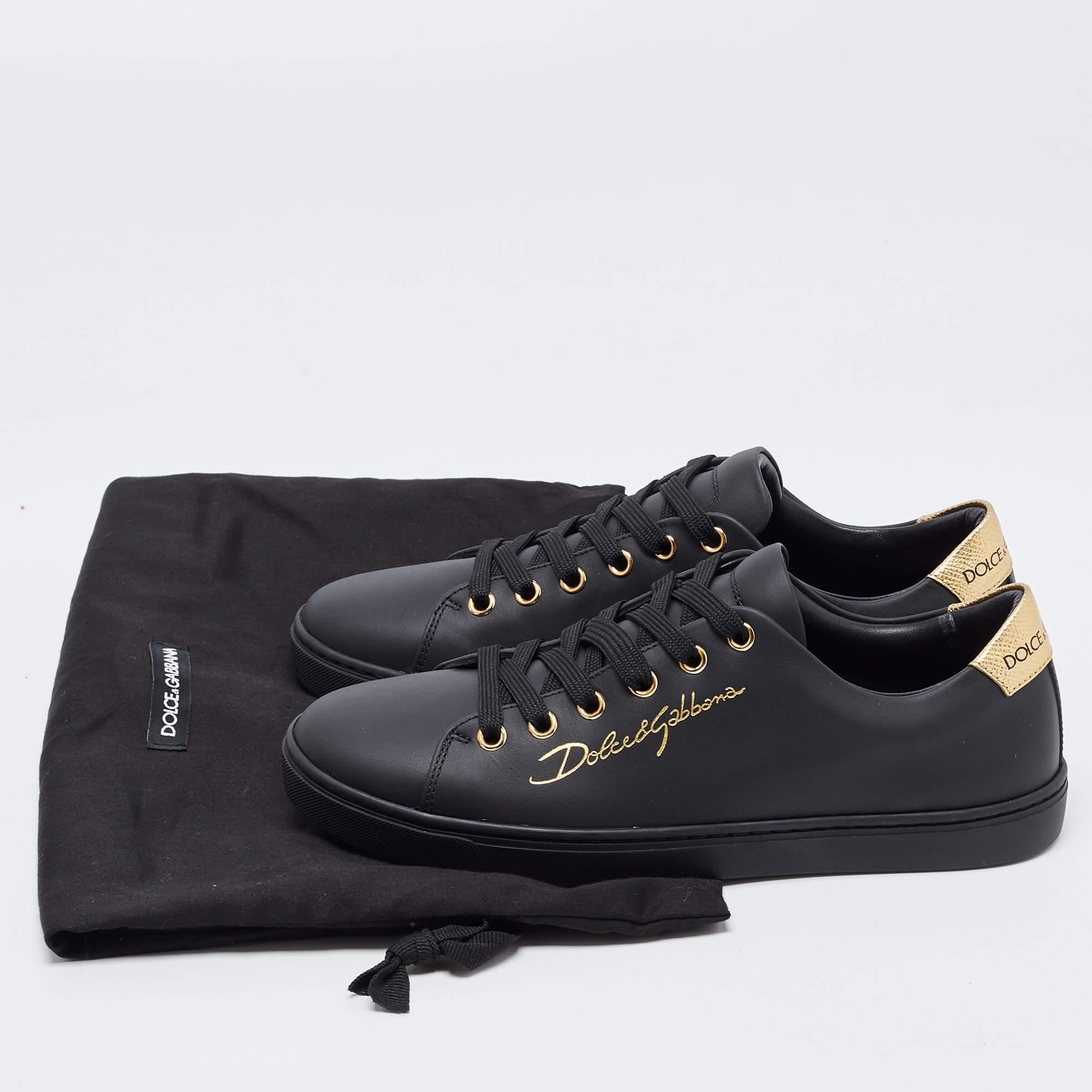 Dolce & Gabbana Black Leather Portofino Low Top Sneakers Size 37.5 5