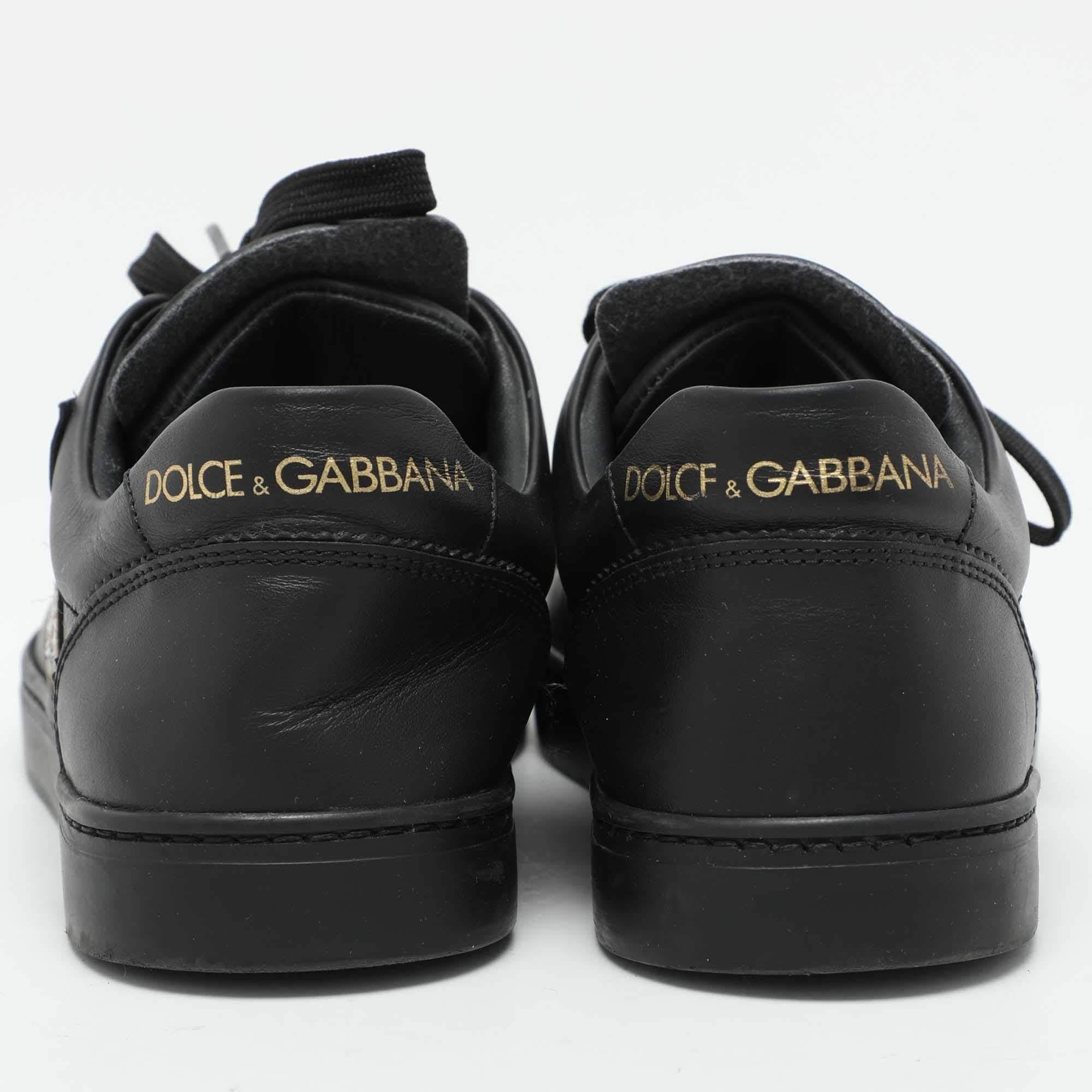 Dolce & Gabbana Black Leather Portofino Low Top Sneakers Size 39.5 For Sale 2