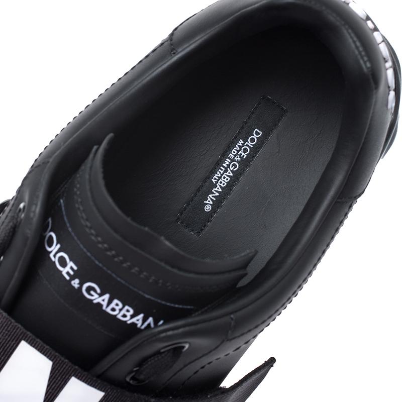 Dolce & Gabbana Black Leather Portofino Low Top Sneakers Size 41 In Good Condition In Dubai, Al Qouz 2