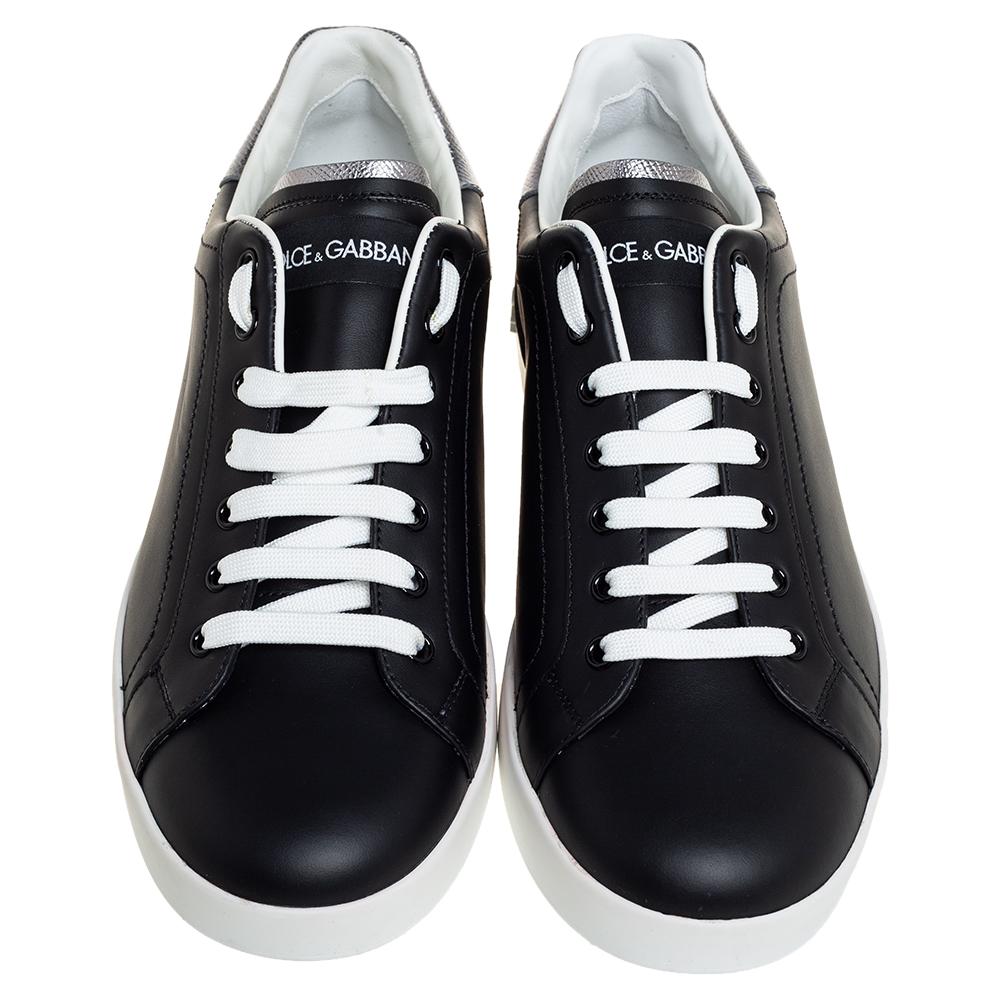 Dolce & Gabbana Black Leather Portofino Low Top Sneakers Size 43 In Excellent Condition In Dubai, Al Qouz 2