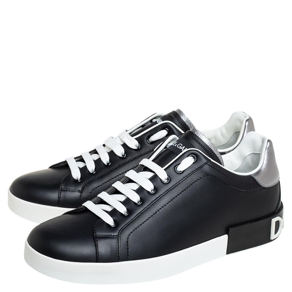 Dolce & Gabbana Black Leather Portofino Low Top Sneakers Size 43 3