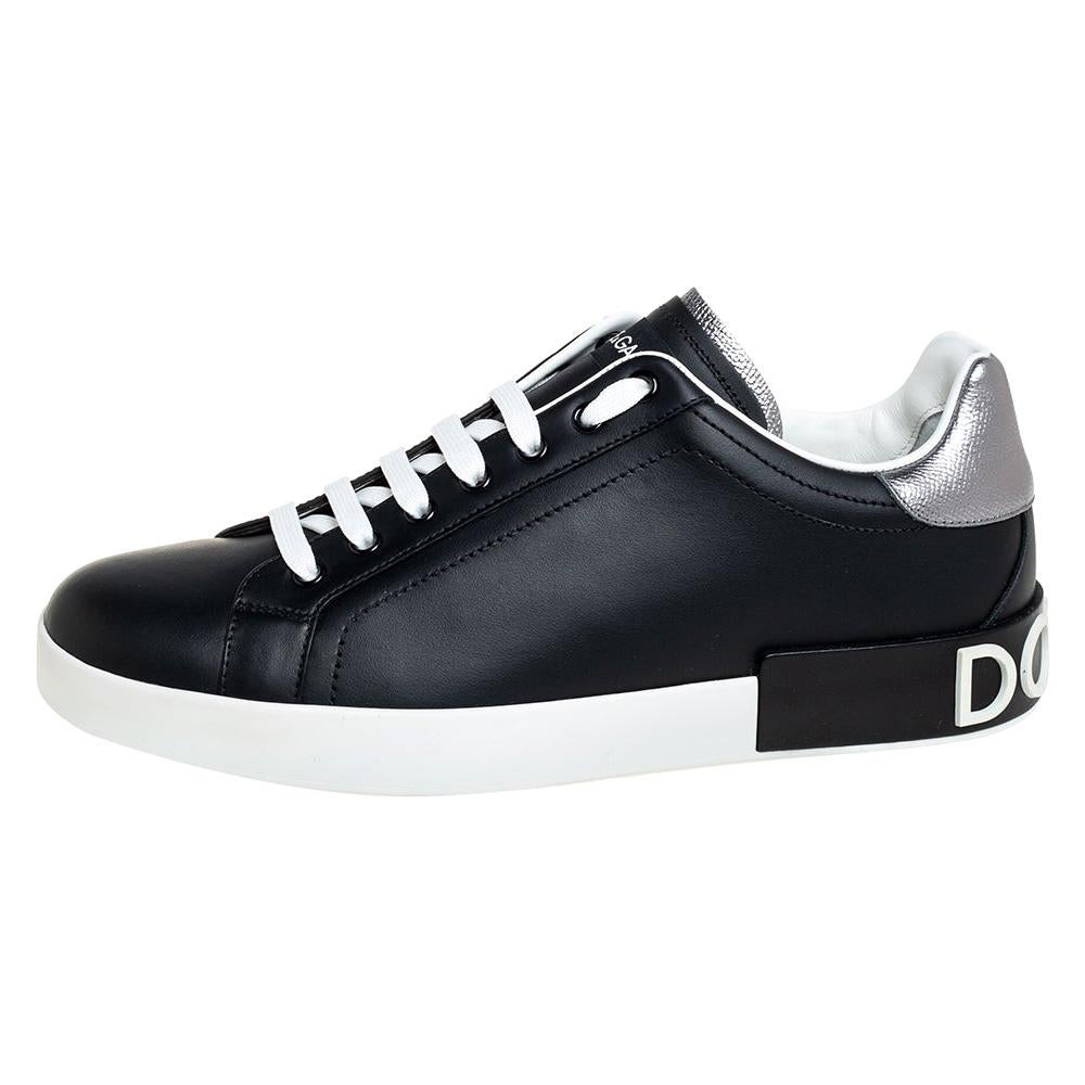 Dolce & Gabbana Black Leather Portofino Low Top Sneakers Size 43