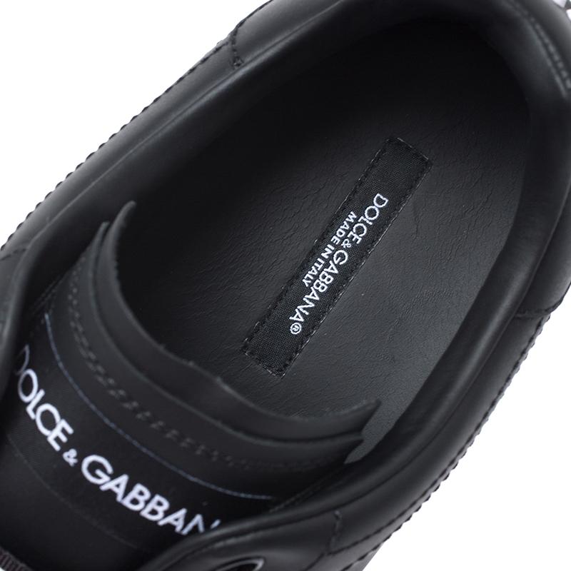 Dolce & Gabbana Black Leather Portofino Low Top Sneakers Size 43.5 In Good Condition In Dubai, Al Qouz 2