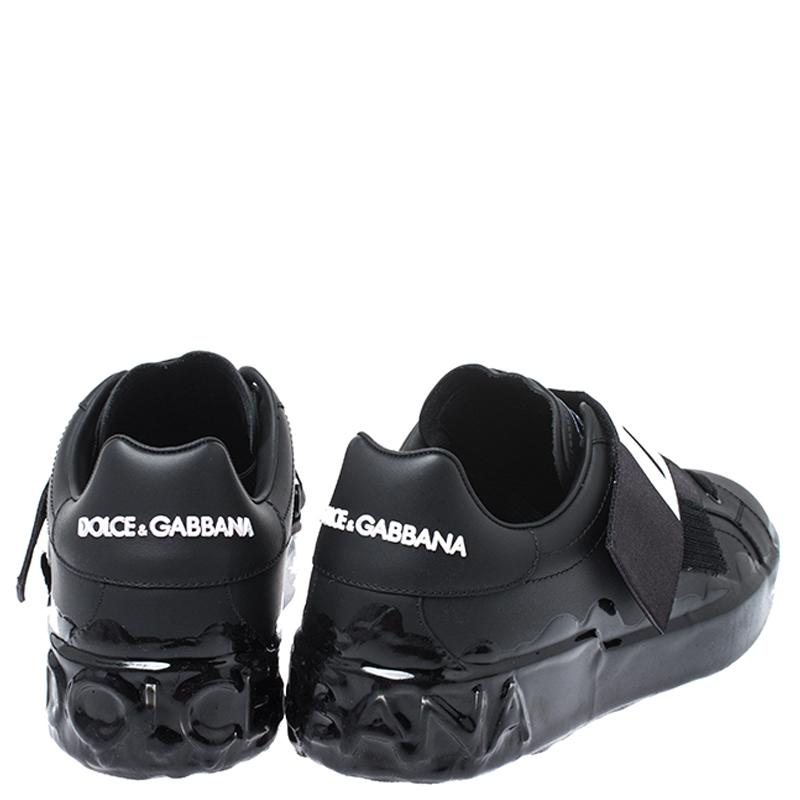 Dolce & Gabbana Black Leather Portofino Low Top Sneakers Size 45 In Good Condition In Dubai, Al Qouz 2