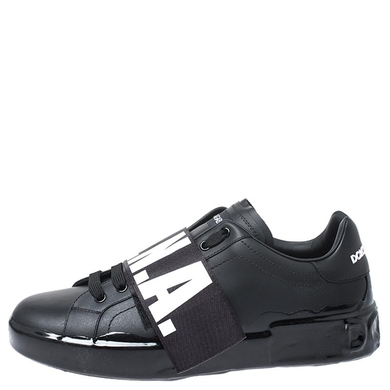 Dolce & Gabbana Black Leather Portofino Low Top Sneakers Size 45 1