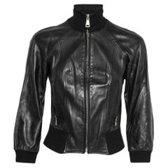 Dolce & Gabbana Black Leather Rib Knit Trimmed Biker Jacket S