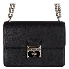 DOLCE & GABBANA black leather ROSALIA Flap Shoulder Bag