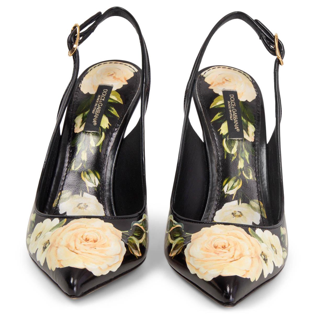 100% authentic Dolce & Gabbana slingbacks in black, off-white, green and pale apricot rose printed leather. Have been worn once or twice inside and are in excellent condition. 

Measurements
Imprinted Size	39
Shoe Size	39
Inside Sole	25.5cm