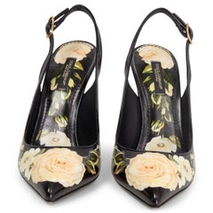 DOLCE & GABBANA black leather ROSE PRINT SLINGBACK Pumps Shoes 39