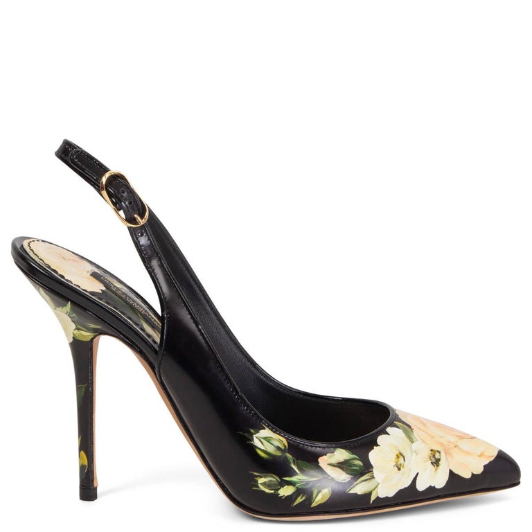 DOLCE and GABBANA black leather ROSE PRINT SLINGBACK Pumps Shoes 39 For  Sale at 1stDibs