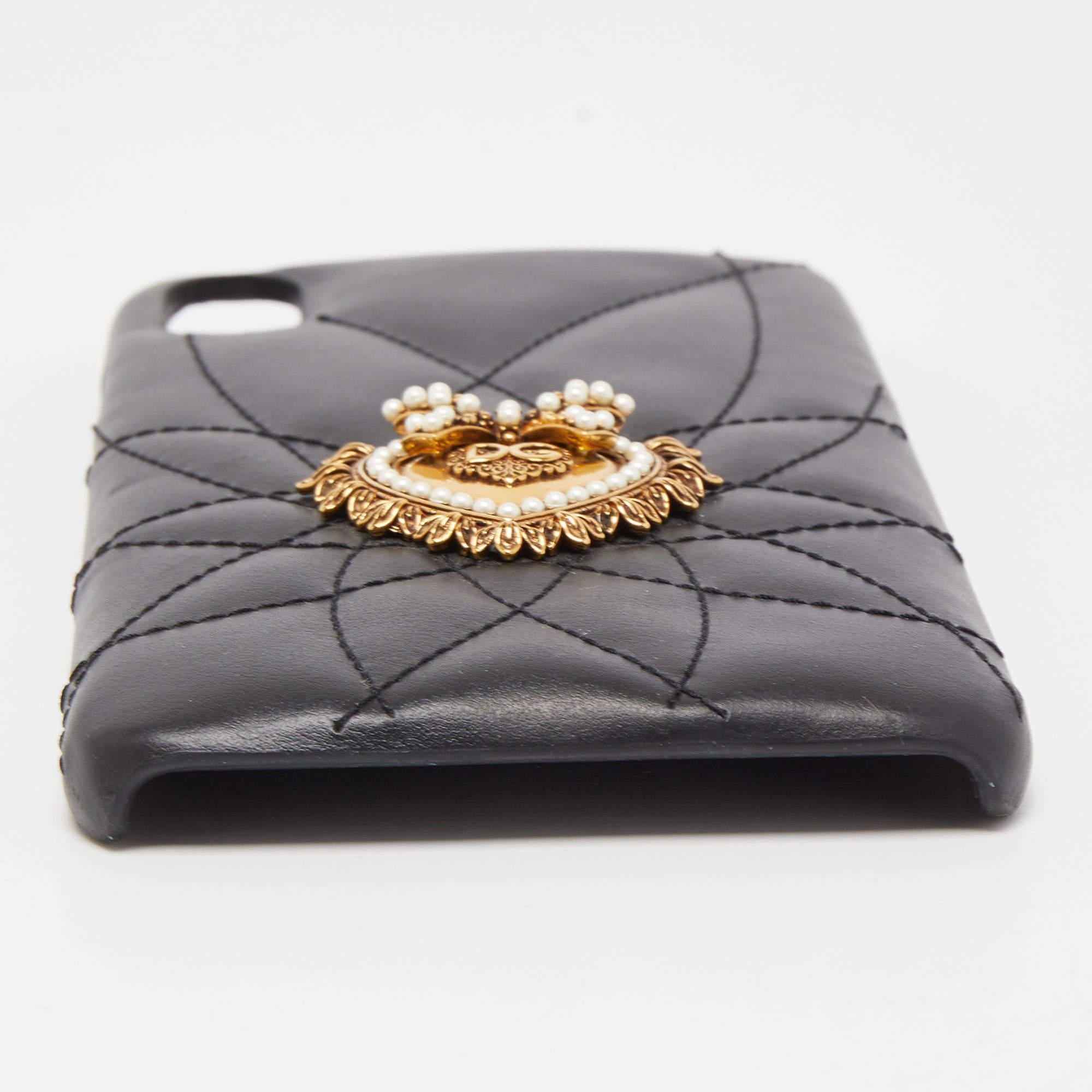 Dolce & Gabbana Black Leather Sacred Heart iPhone XS Case For Sale 1
