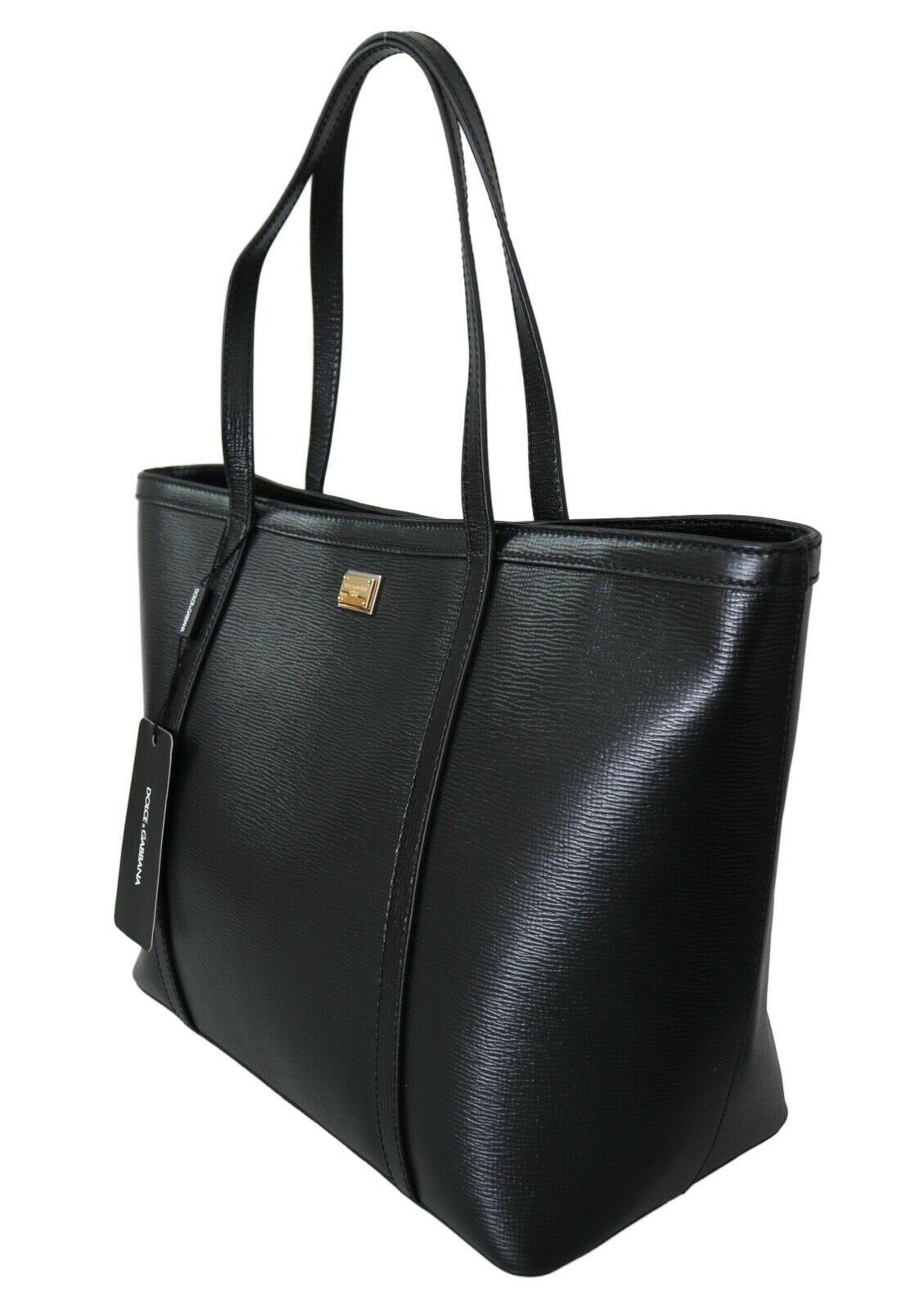 Dolce & Gabbana Black Leather Shopping Tote Bag Handbag Top Handle Bag In New Condition In WELWYN, GB