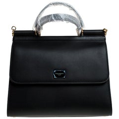 Dolce & Gabbana Black Leather Sicily 58 Top Handle Bag
